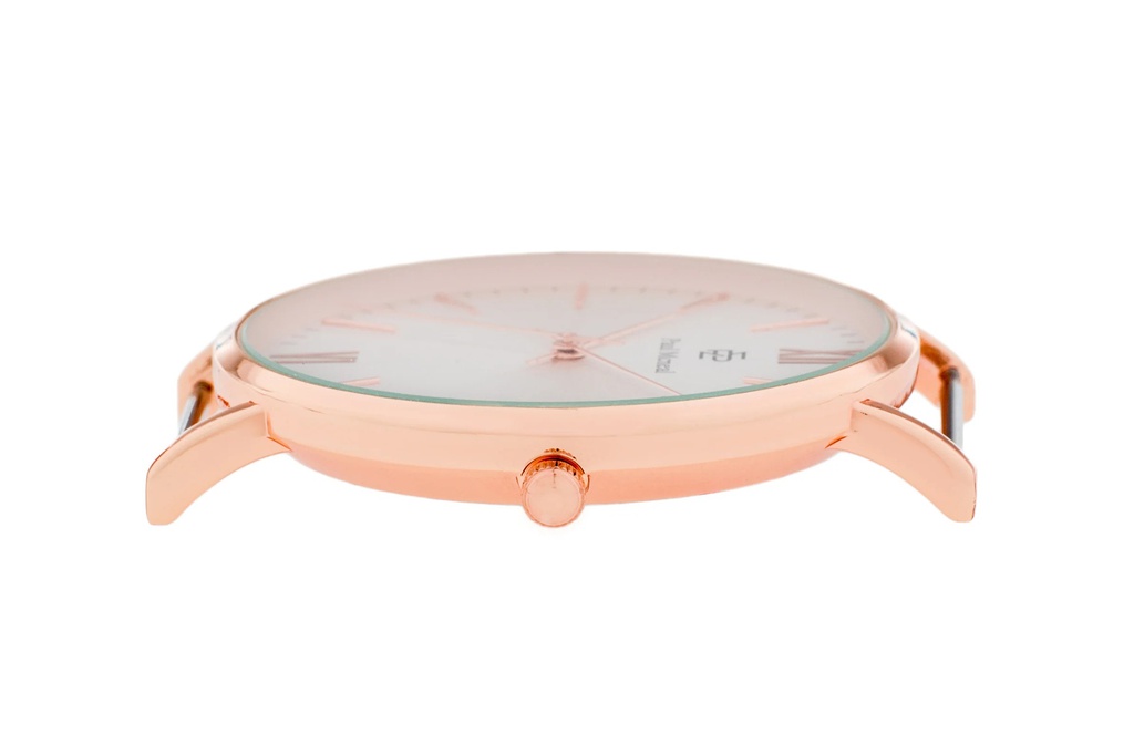 Montre à quartz en cuir Noir et doré rose (MAL-1020R)
