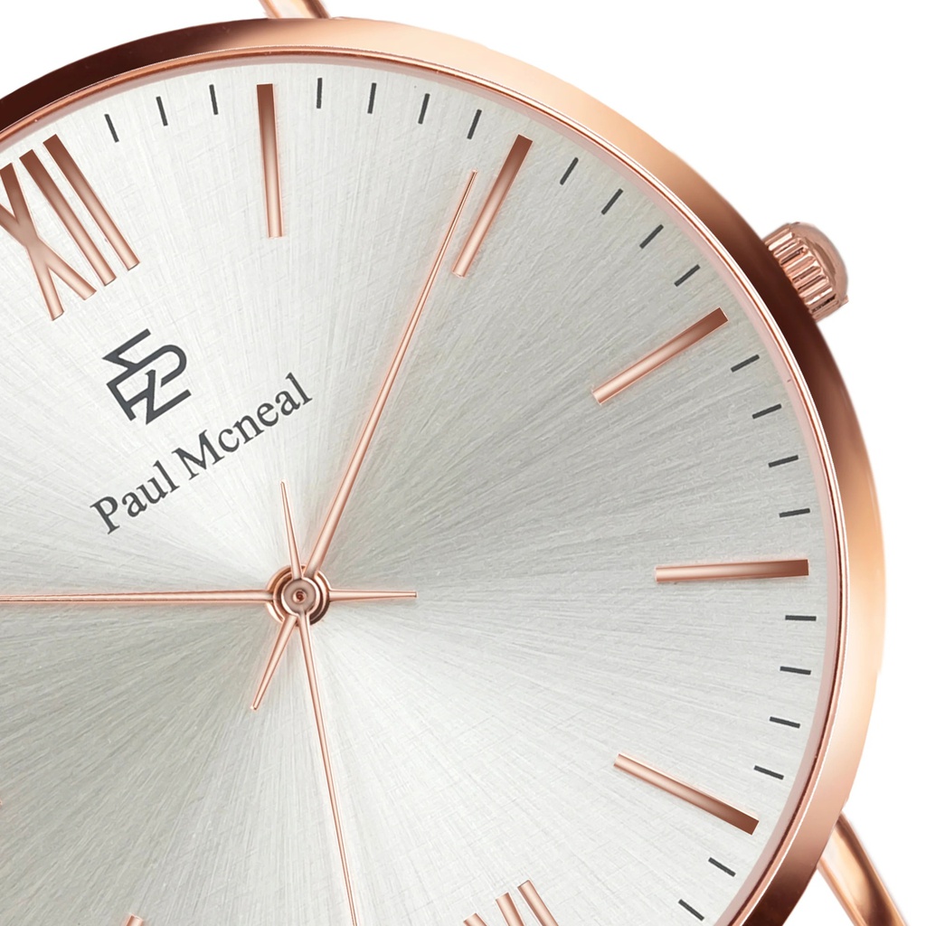 Montre à quartz en cuir Noir et doré rose (MAL-1020R)