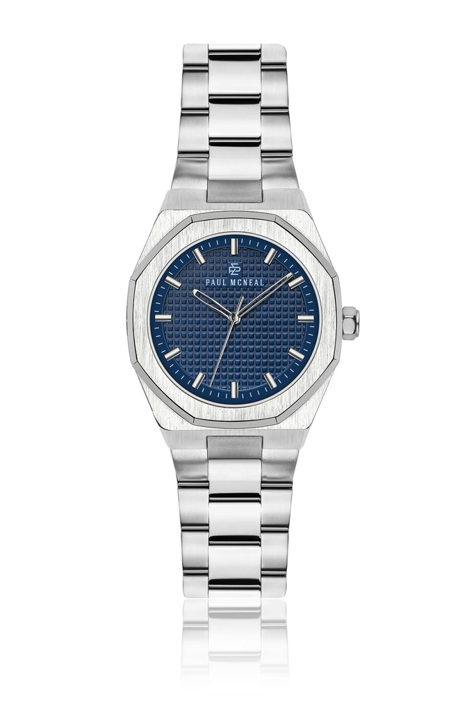 Montre Paul McNeal à quartz en acier argenté et bleu (PXBV)