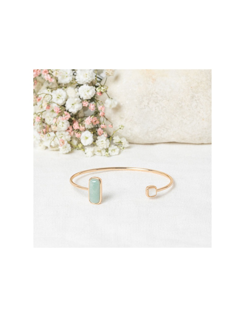 Bracelet Jonc Dorine orné de Amazonite &amp; Nacre (3R/A692VBlj)
