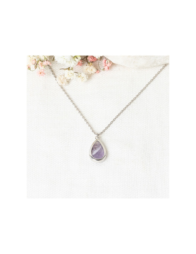 Collier Moonstone 'Lora' Améthyste et laiton argenté (3C/S424Vi)
