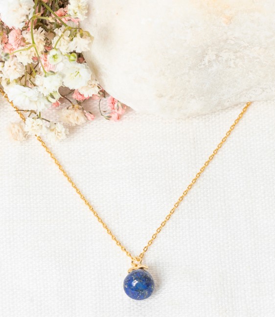 Collier Moonstone 'Raven' Lapis et laiton doré (3C/S0749Bj)