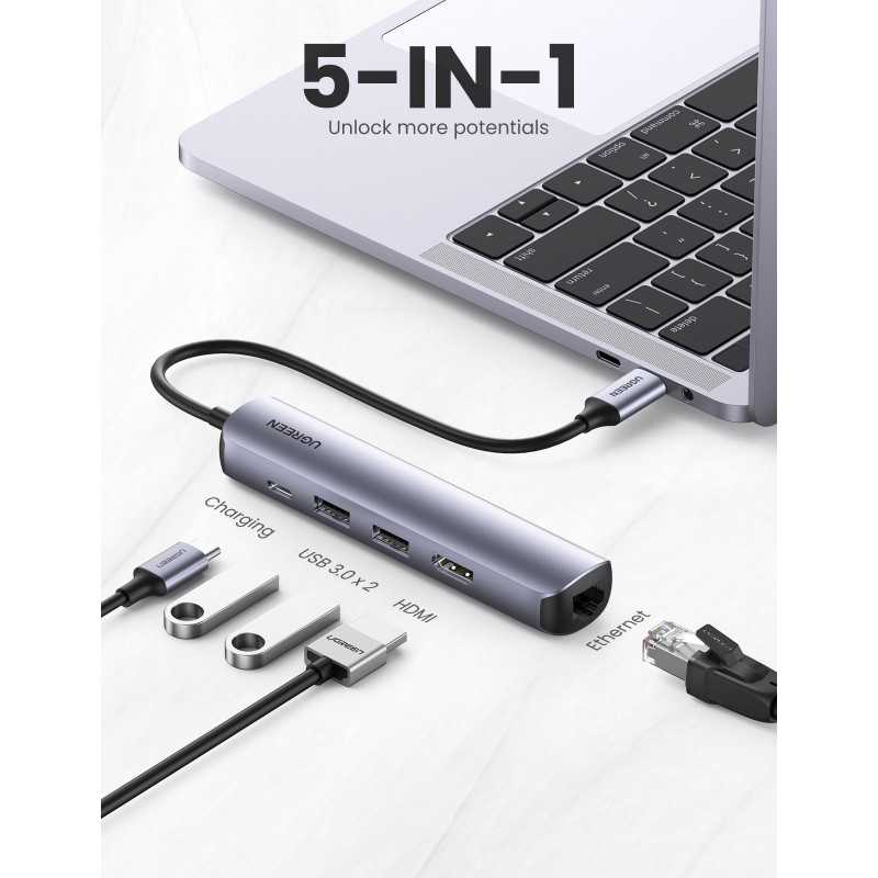 Mini Station d accueil Ugreen USB-C 5 en 1 avec PD(Power Delivery) 100W Recharge (10919)
