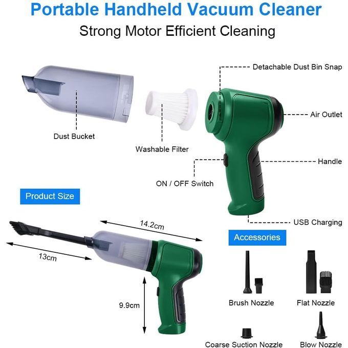 Mini aspirateur à main haute puissance rechargeable sans fil &amp; Souffleur d'air 2 En 1, Voiture, Maison, Poils d'animaux, Ordinateur