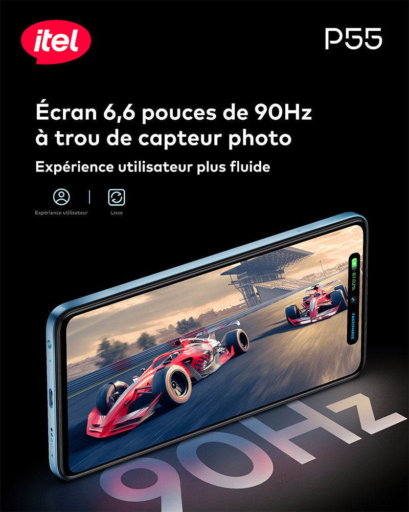 Itel P55 24GB(8+16GB)/128GB, 50MP, 6.6” HD+ 90Hz, 18W, Moonlit Black