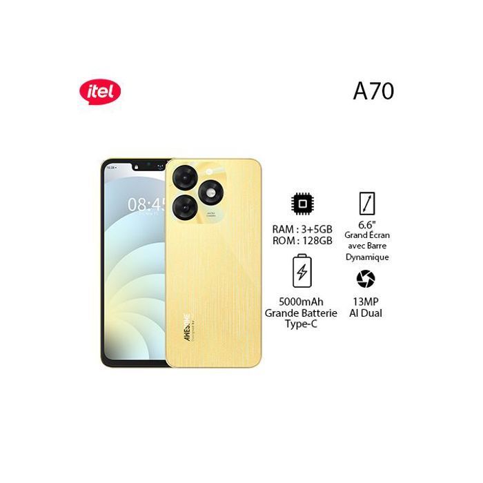 Itel A70 8GB(3+5GB)/64GB, HD+ | 13MP, 6.6” | 5000mAh, Type C | Starlish Black
