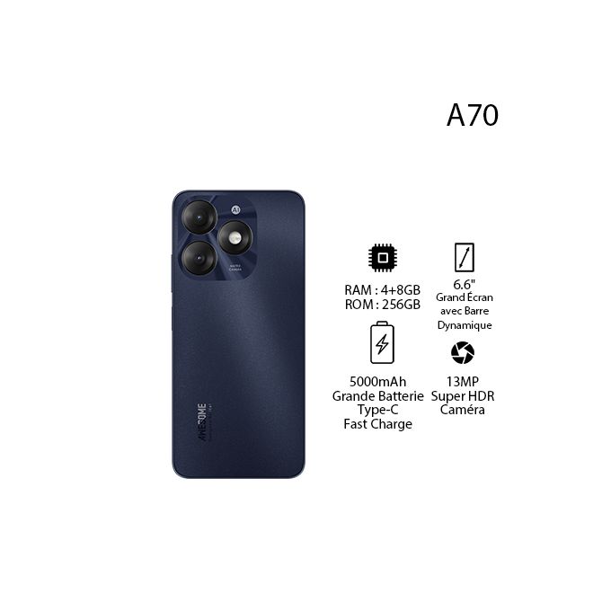 Itel A70 6.6" HD+ 12GB RAM(4+8) | 256GB ROM - 5000mAh - Azure Blue
