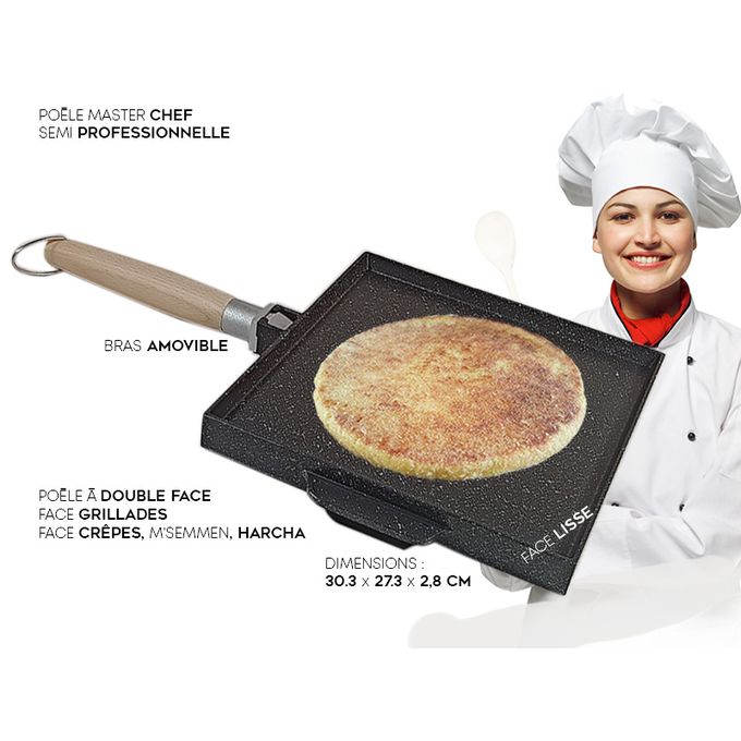 Pandiani Poêle 2Faces en Fonte Multi-usage, Revêtement Marbre Robuste Trois Couches Carré