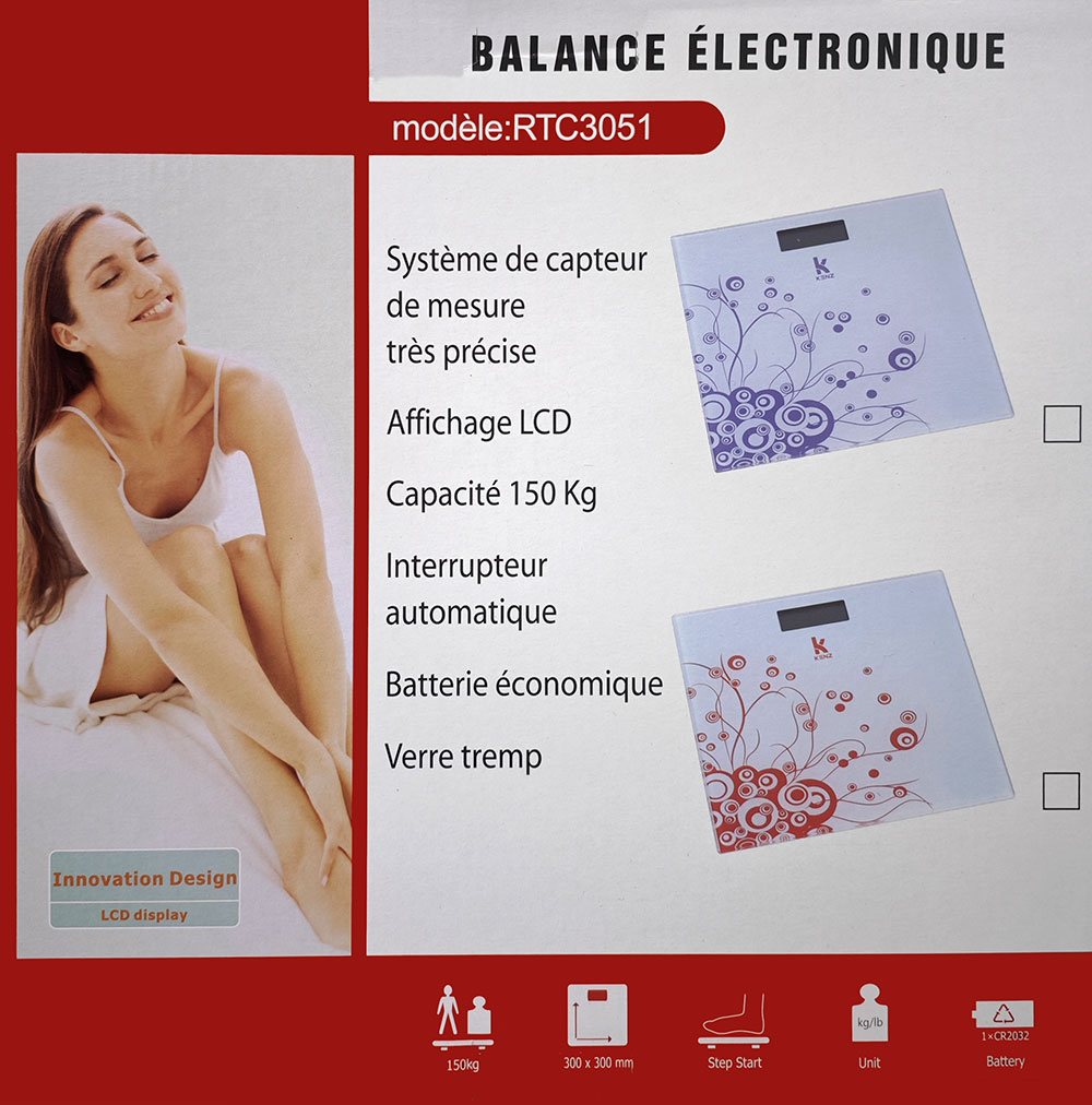 Kenz Pèse Personnes Électronique en verre trempé // max 150 kg // Balance Electronique