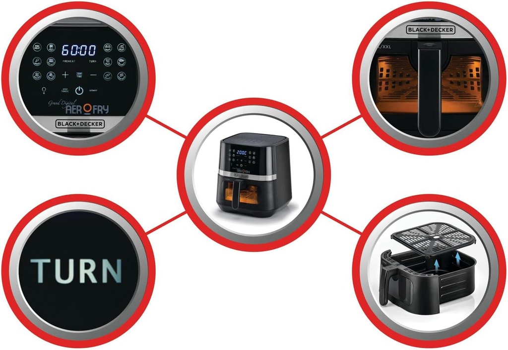 Black+Decker Air Fryer, 5.6L Digital 12 en 1 pavé tactile