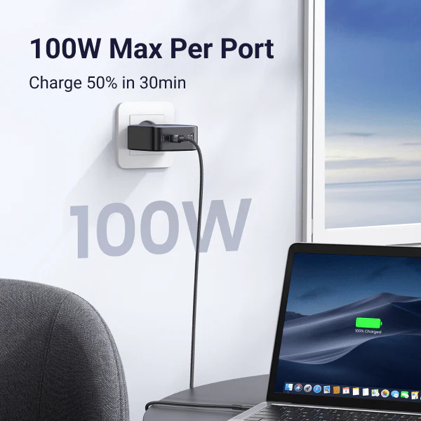 Chargeur USB C GaN Ugreen Nexode 100 W - Chargeur mural 4 ports (40747)