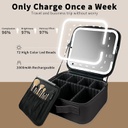 Trousse de maquillage miroir LED, poignées, à partition amovible