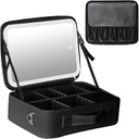 Trousse de maquillage miroir LED, poignées, à partition amovible