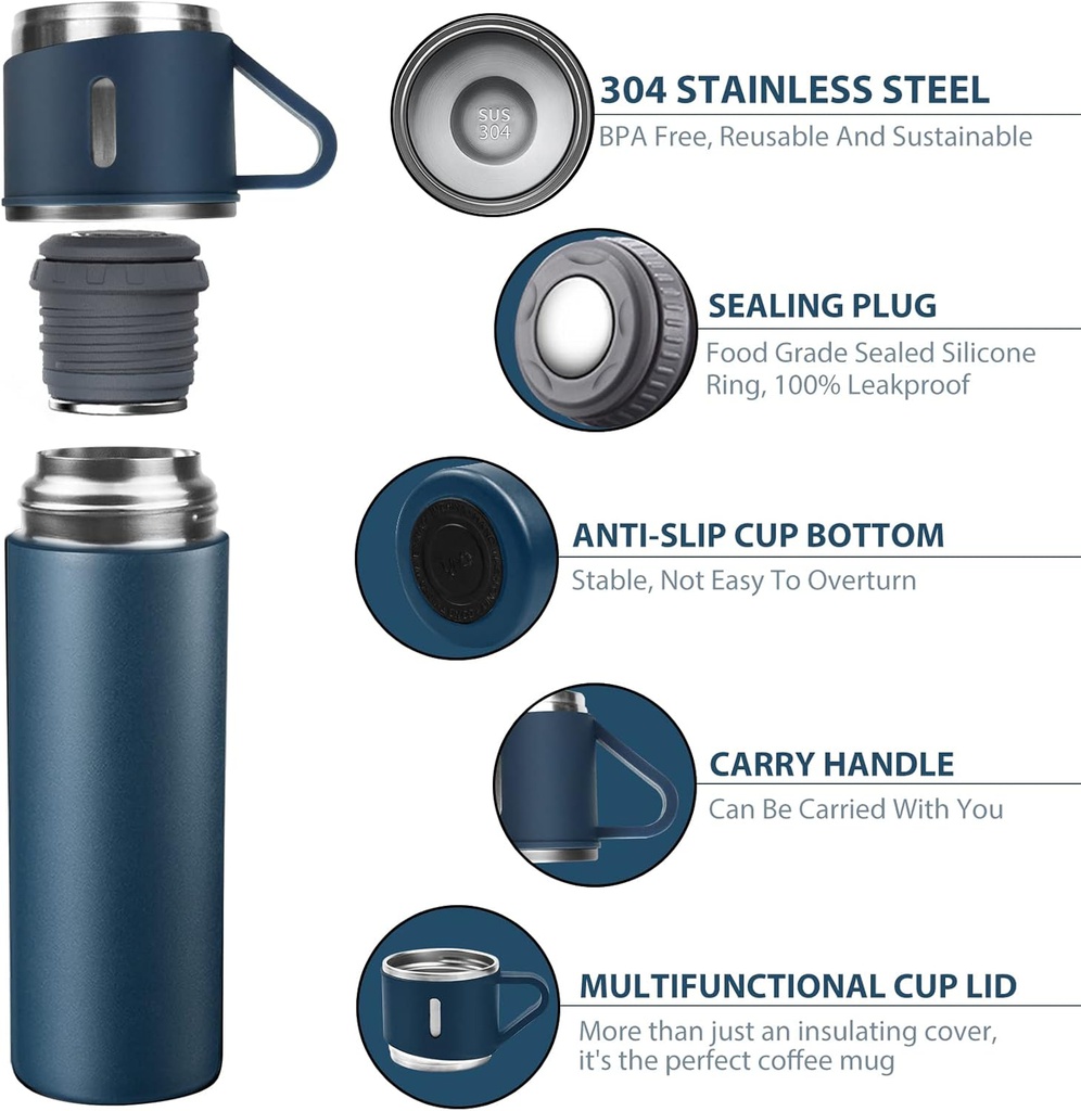Thermos 3 tasses chaud et froid 500 ml - LUXUS bouteille noir