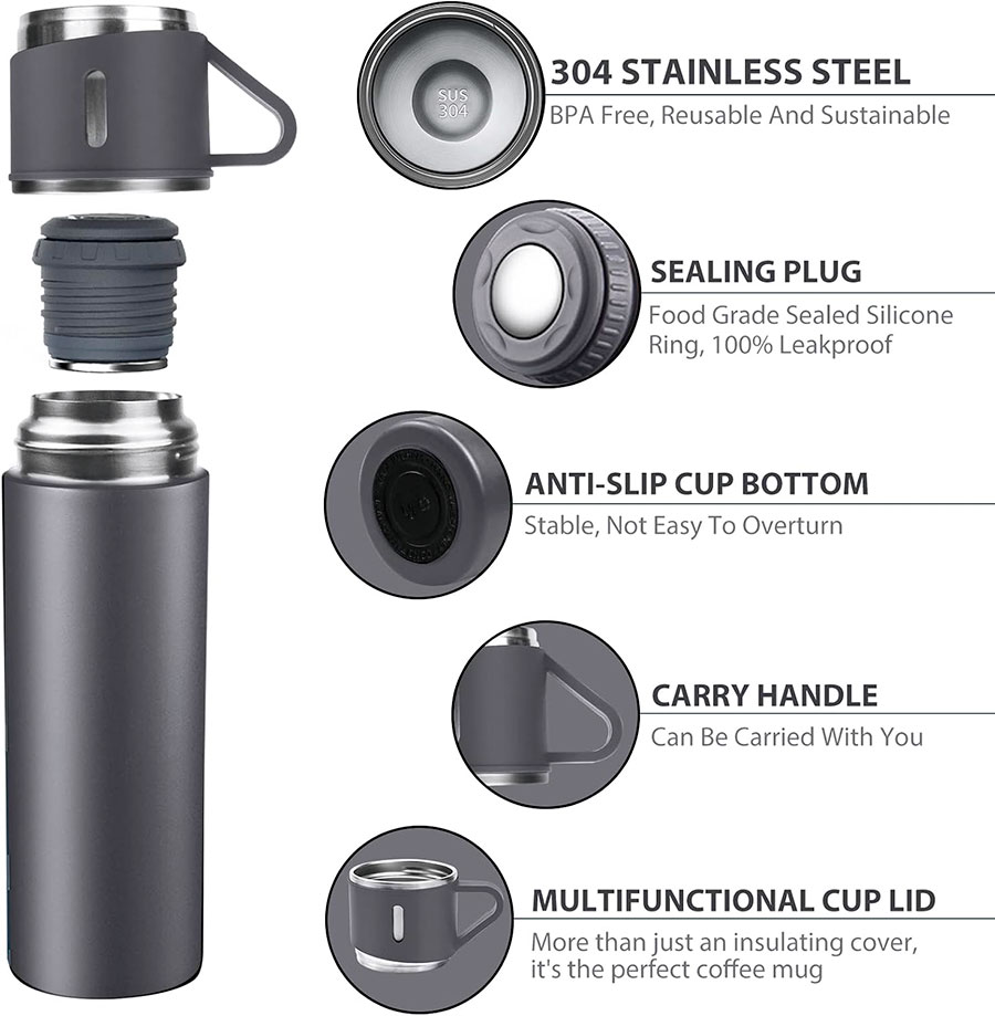 Thermos 3 tasses chaud et froid 500 ml - LUXUS bouteille noir