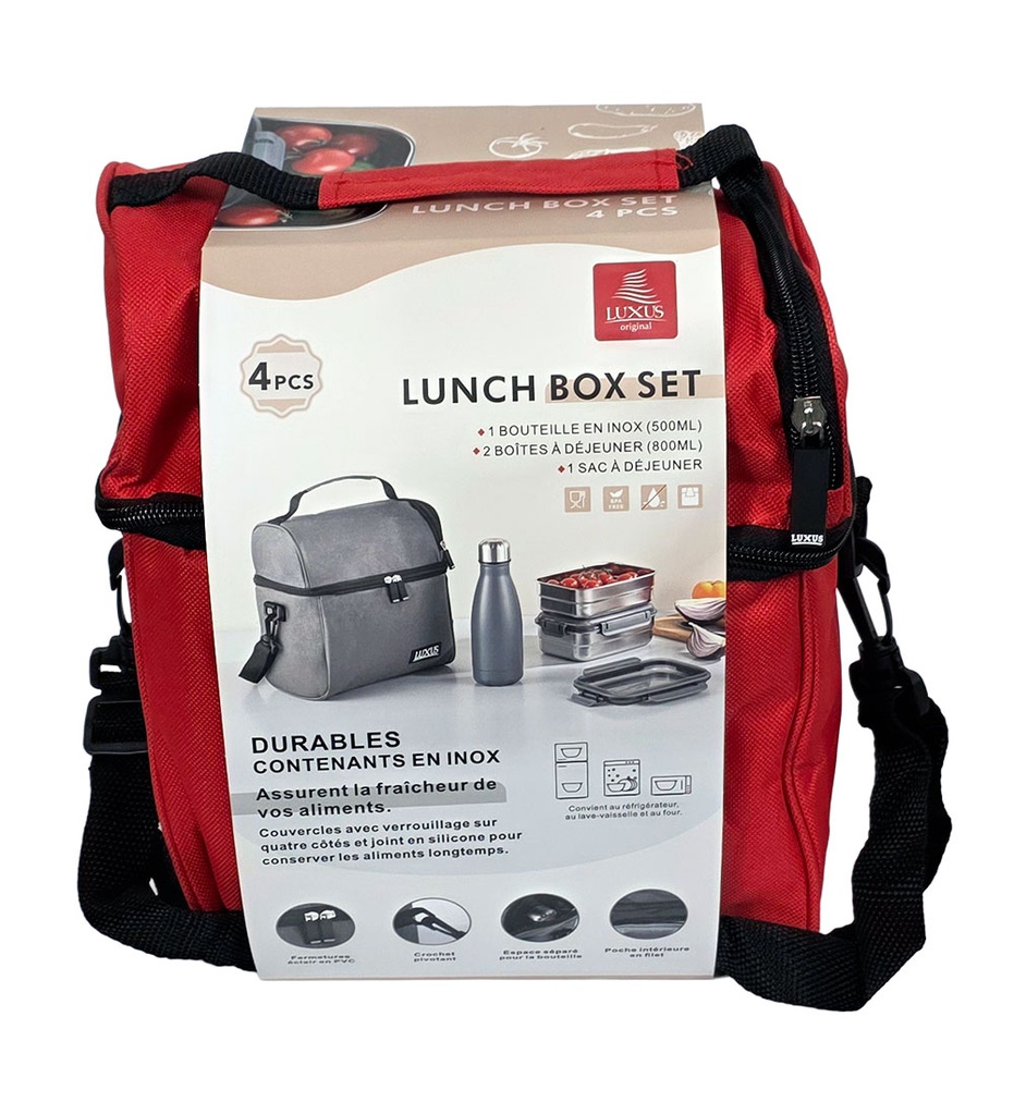 Lunch box 4 éléments Isotherme Rouge LUXUS