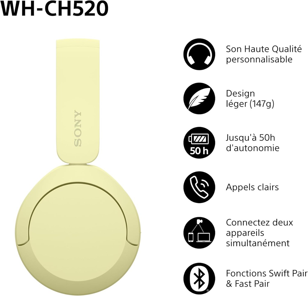 Casque Sony CH520 Bluetooth Blanc (WH-CH520/WZ)