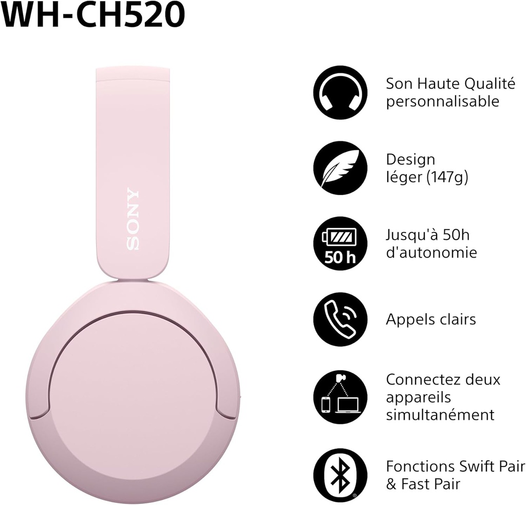 Casque Sony CH520 Bluetooth Blanc (WH-CH520/WZ)