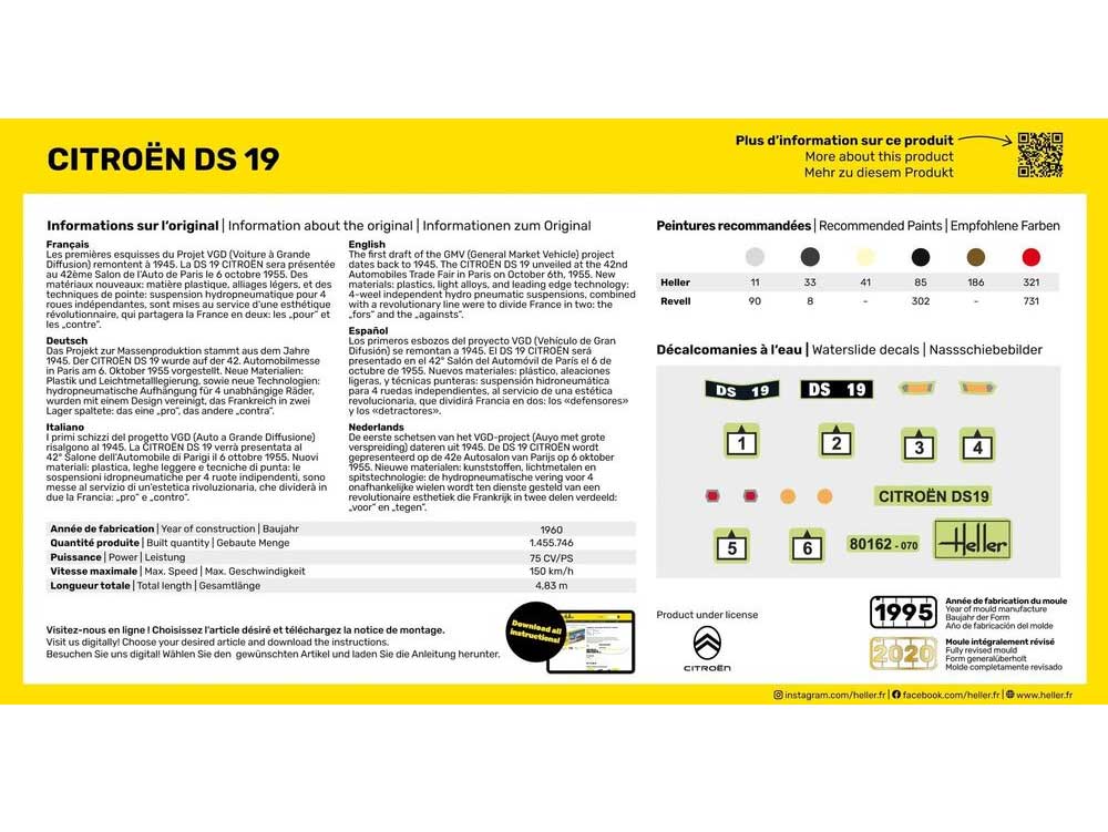 Maquette voiture Heller STARTER KIT Citroen DS 19