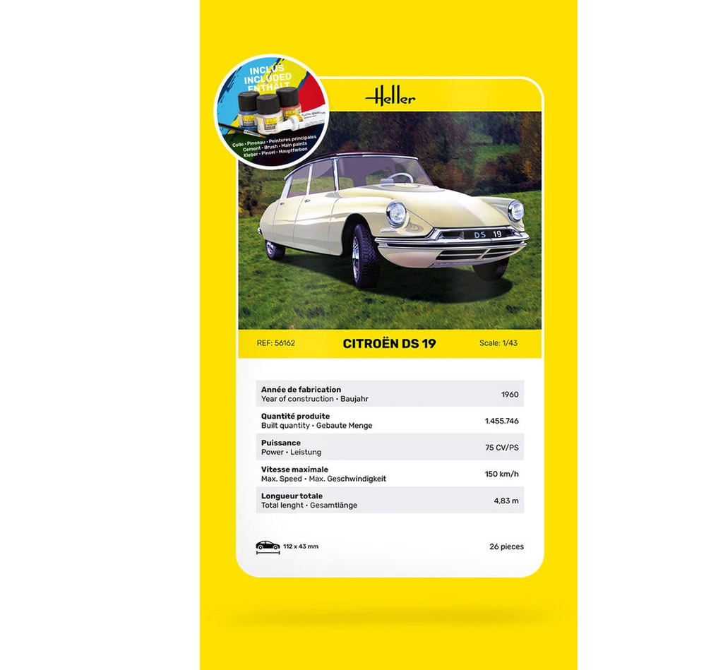 Maquette voiture Heller STARTER KIT Citroen DS 19