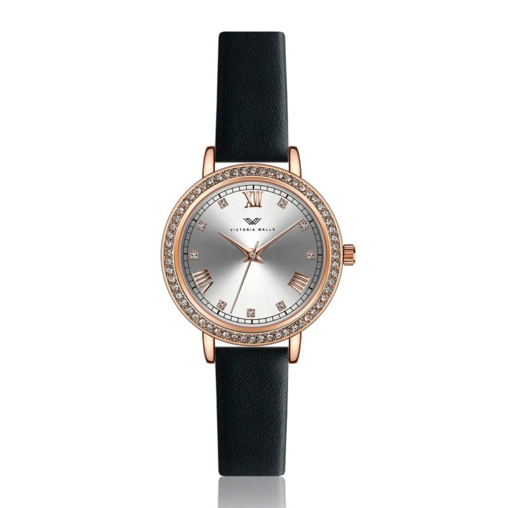 Montre Victoria Walls en cuir noir (VCX-1014R)