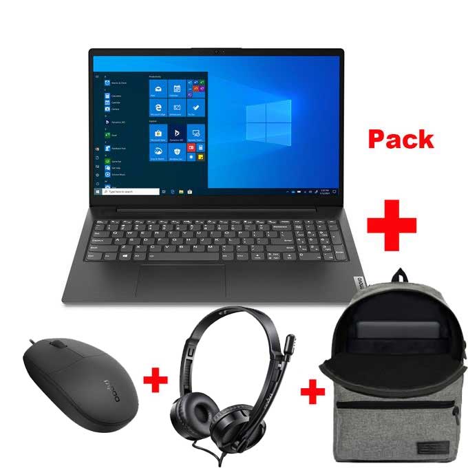 Pack LENOVO V15 + Casque Rapoo + Sac à dos + Souris