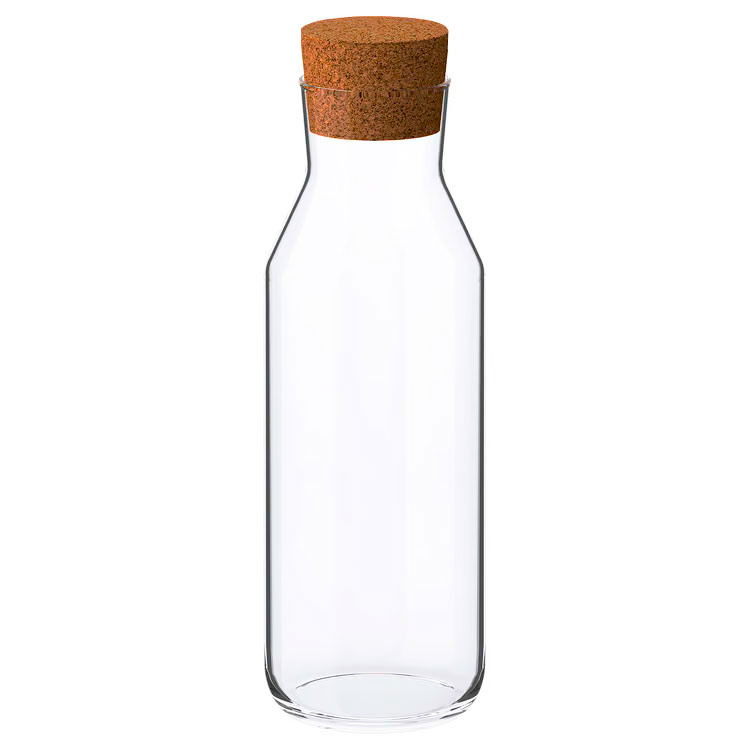 Bouteille, Carafe en verre transparent avec bouchon en liège 1,2L luxus