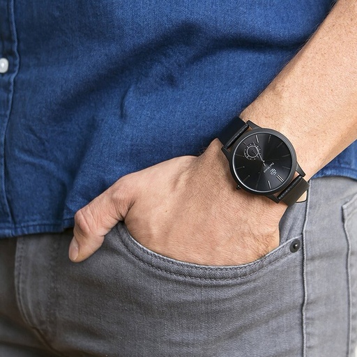 [PBC-1020B] Montre Paul McNeal à quartz en cuir Noir (PBC-1020B)