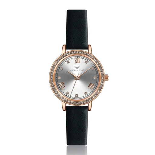 [VCX-1014R] Montre Victoria Walls en cuir noir (VCX-1014R)