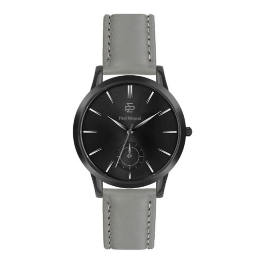 [PBC-B048B] Montre Paul McNeal en cuir gris et noir (PBC-B048B)