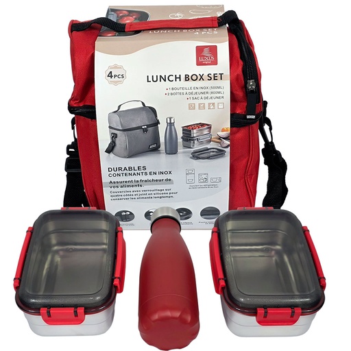 [LBT4R] Lunch box 4 pièces inox, Isotherme Rouge LUXUS