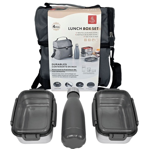 [LBT4G] Lunch box 4 pièces inox, Isotherme Gris LUXUS