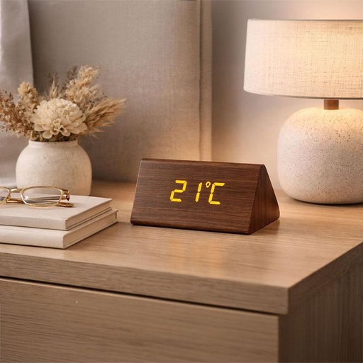 [HLY25030] Pandiani Réveil Digital LED Effet Bois avec 3 Alarmes – Heure, Température, Date